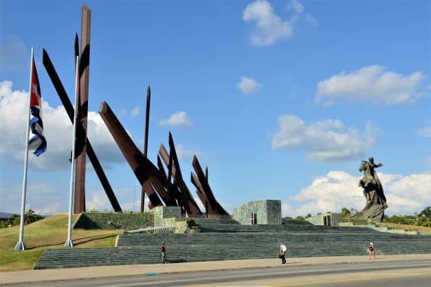 The iron spikes in the monument at Plaza de la Revolucion in Santiago de Cuba on a sunny summer day under a blue sky