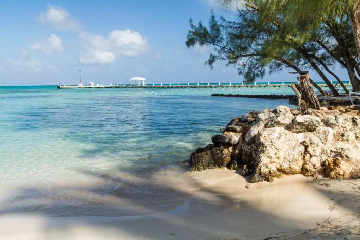 Rum Point pier on Grand Cayman, with soft waters outside