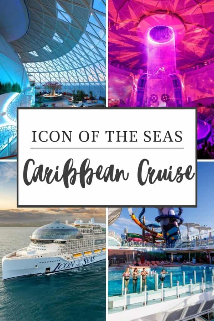 Photo collage from the Icon of the Seas Cruise ship that starts from Miami and will take you on a variety of Caribbean island cruise journeys. 