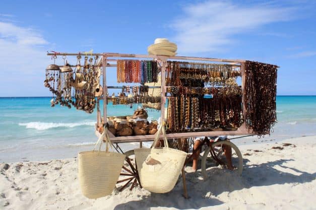 A beach vendors cart in Varadero on the white sandy beach