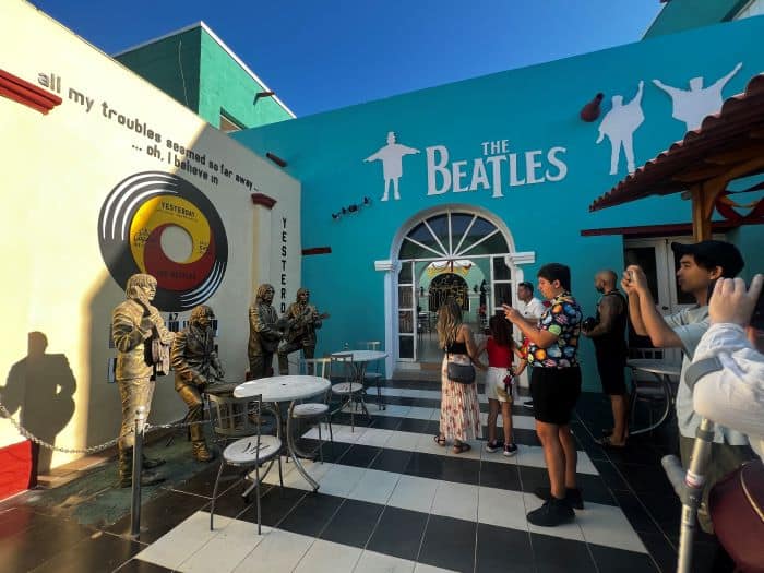 The beatles bar in Trinidad Cuba with the whole band outside as statues