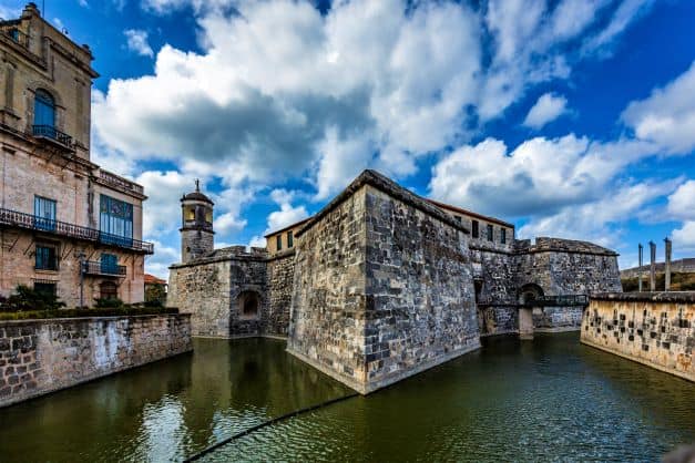 Castillo de Real Fuerza in Havana, a fortress structure surrounded by water