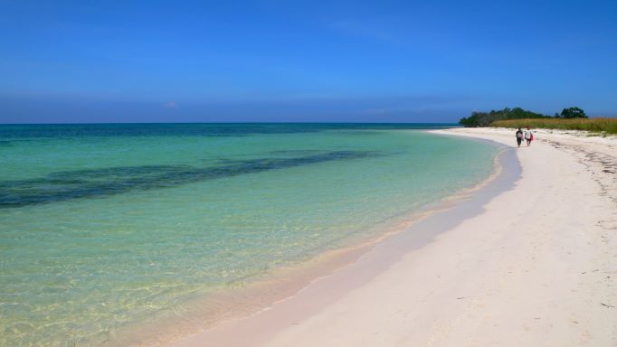 Cayo Jutia Beach north of Vinales Valley, a wphite sandy pristine beach with crystal clear calm waters