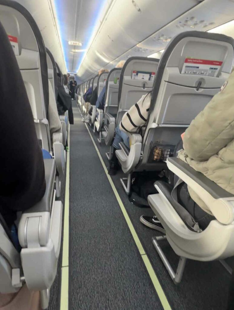 The center walkway in a plane ready for take off