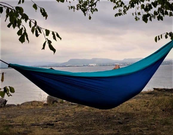 My blue and purple hammock and me on a sleepover on one of the islands in the Oslo fjords in the summer