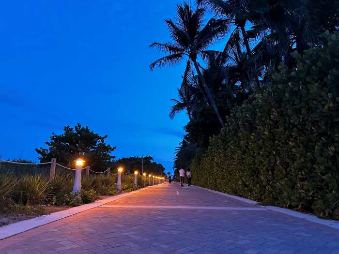 The boardwalk along Miami Beach around sunset