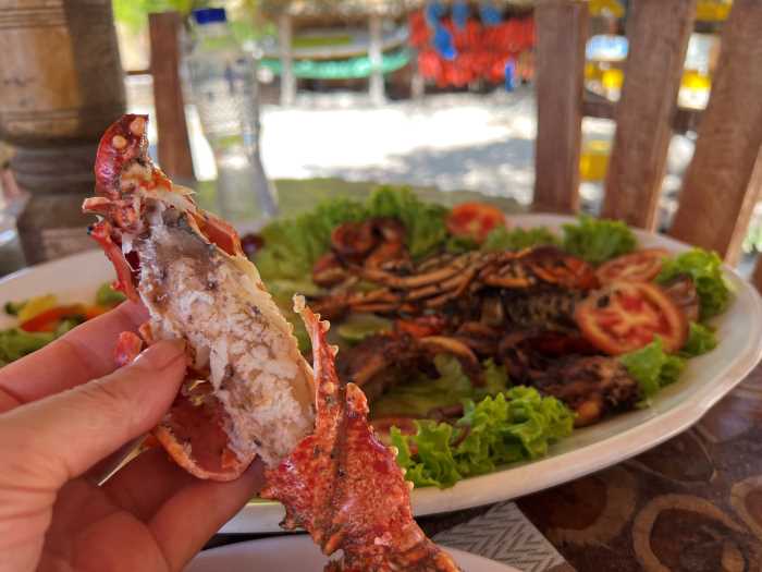 The best seafood platter I had in the Dominican Republic, with tons of delicious seafood on a colorful plate with salad, tomatoes and garniture. 