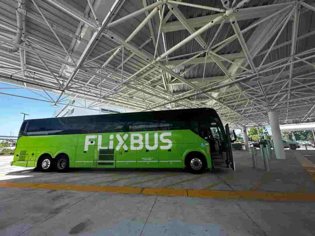 The Greyhound bus in the bus station in Miami; the bus is not grey any more - it is modern and bright green!