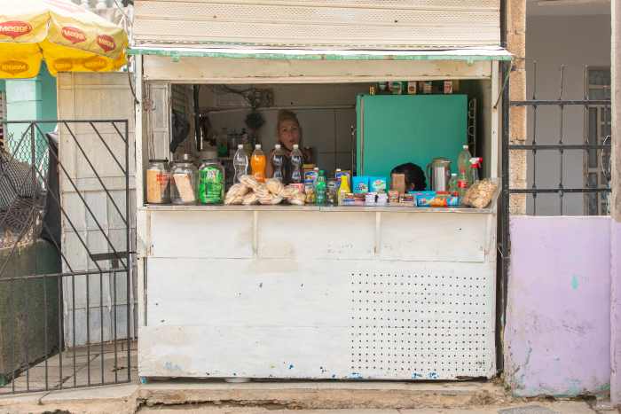 A ventanita made like a kiosk in Cuba, with soda, sweets and snacks, and of course, coffee for sale. 