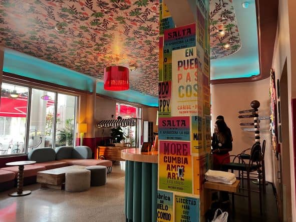 The colorful and fun foyer at the Viajero Hotel on South Beach