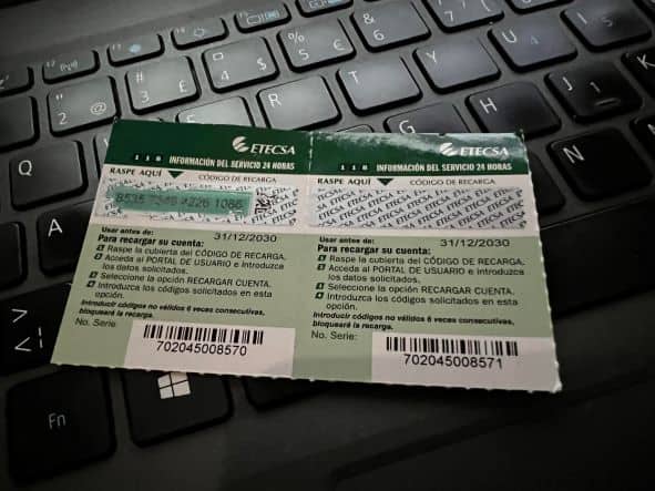 The green scratch card you need to buy from Etecsa to get online in Cuba, where you scratch the fields to get your user name and password to connect at a wifi hotspot or park