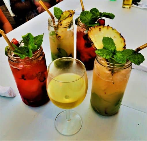 A display of colorful fruit cocktails in Cuba