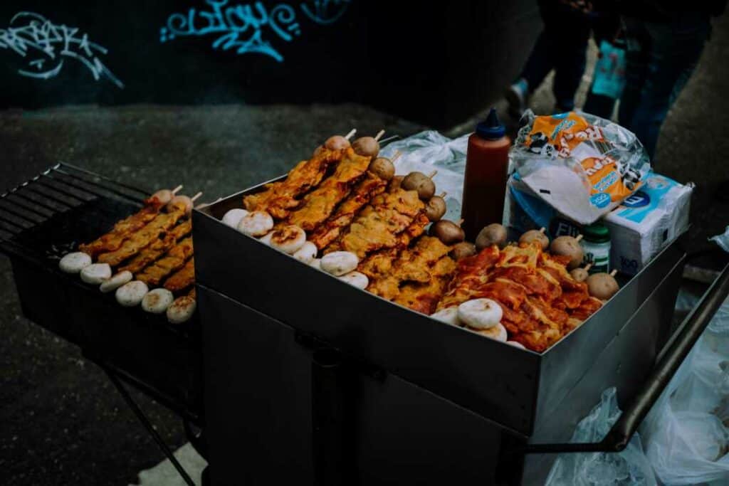 Tasty barbequed street food in Colombia on speers