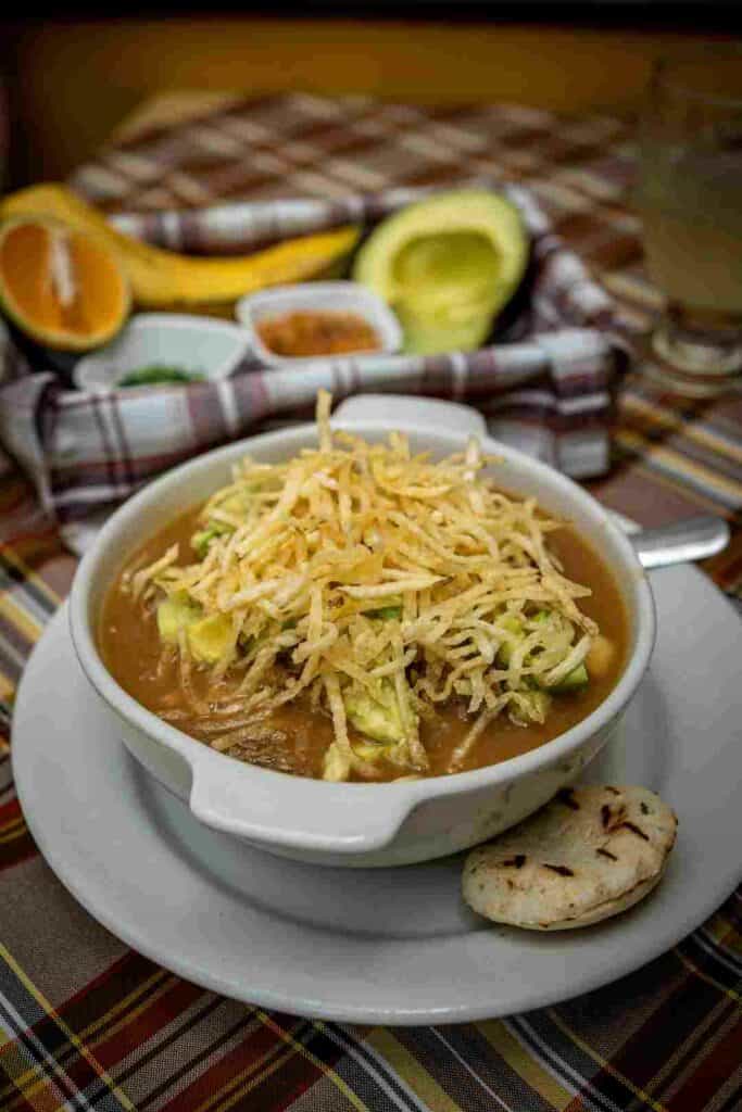 traditional Colombian food course: sout served in a white bowl