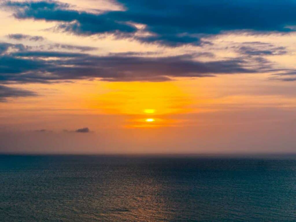 Glowing sunset over the sea in Cartagena Colombia