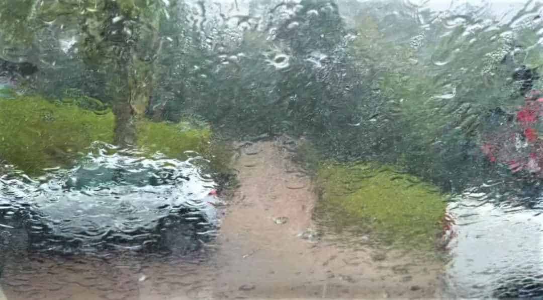 The afternoon rain in the Blue Mountains can be fierce, here seen from inside the car! 