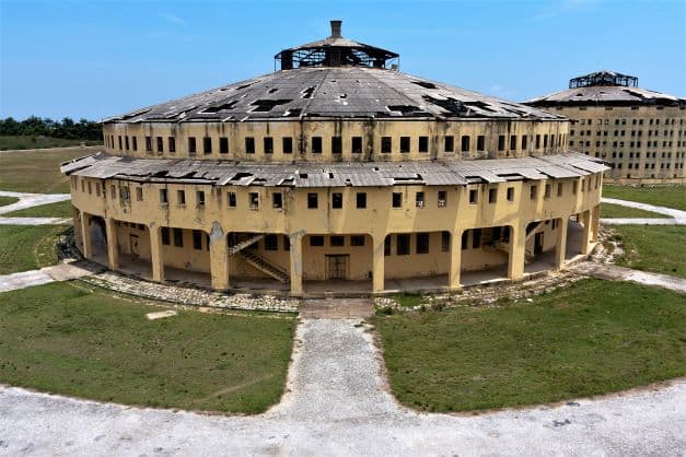 The prison where Fidel Castro was incarcerated on Isla de la Juventud for a few years in the 50s, a round yellow brick building that is now a museum, very run down. 