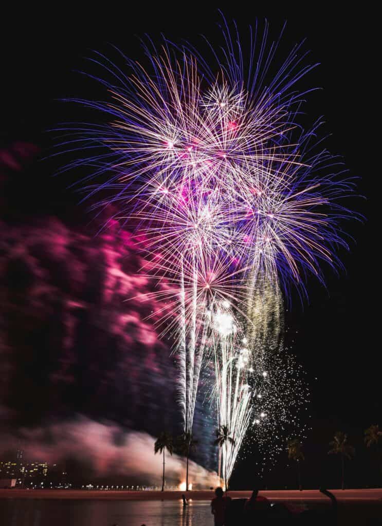 Sparkling fireworks on a dark night sky